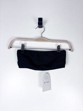 Rumer Revolve Black Cassidy Ribbed Bandeau Crop Bikini Swim Top Size XS NWT